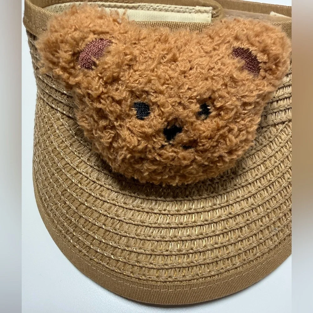 Unisex Infant Kids Adjustable Brown Bear, Tan Visor Sun Protection Hat Park